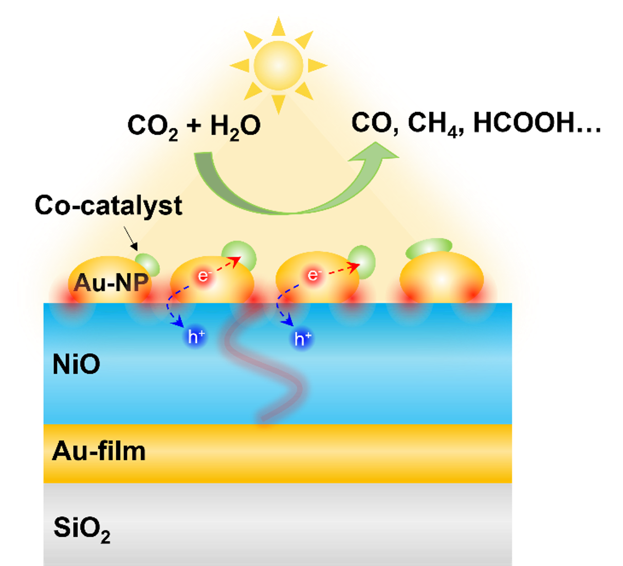 金属ナノ構造によるCO2還元の概念図